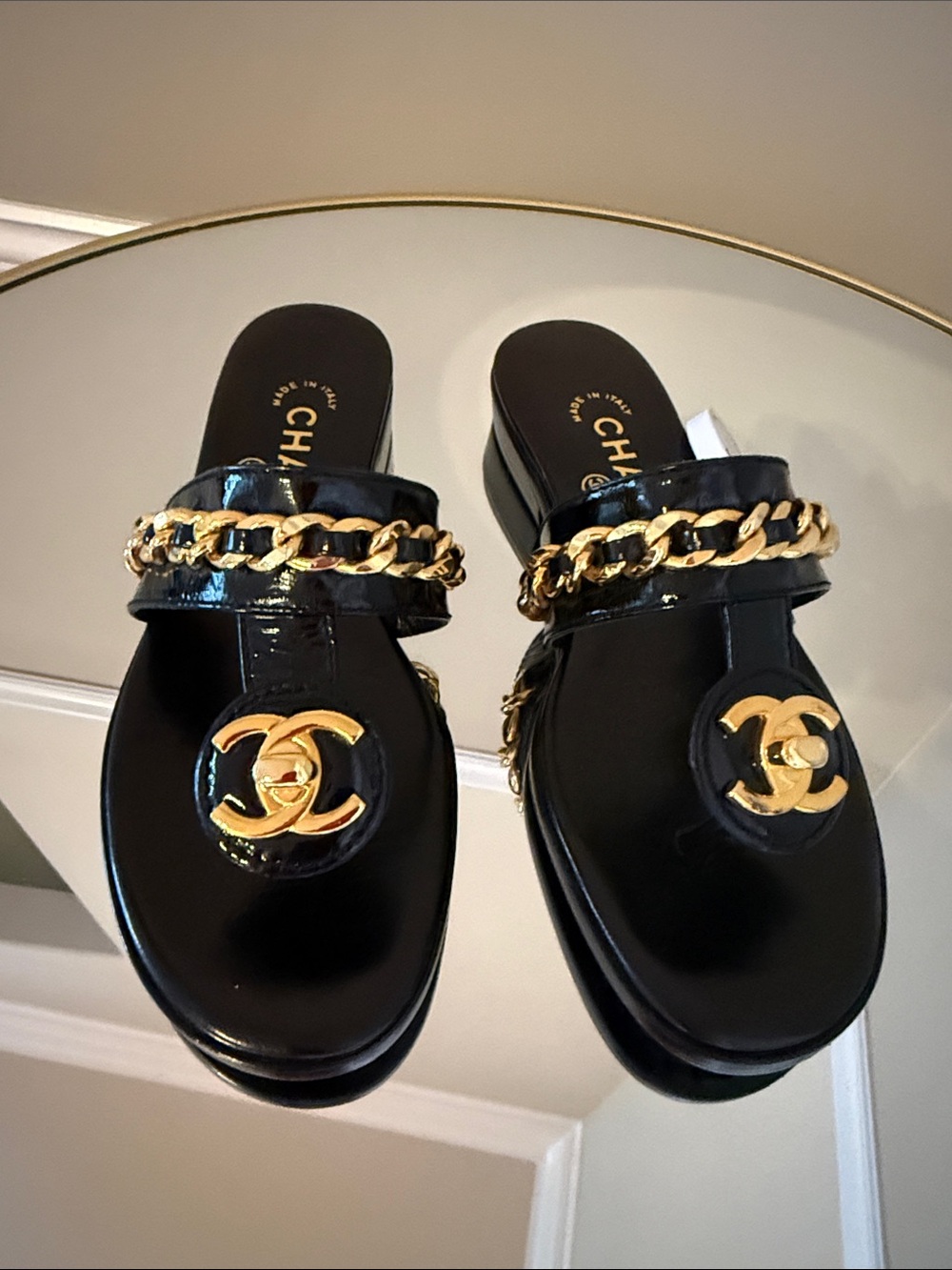 CHANEL Turnlock gold chain sandals size 36.5 - Picture 13 of 17